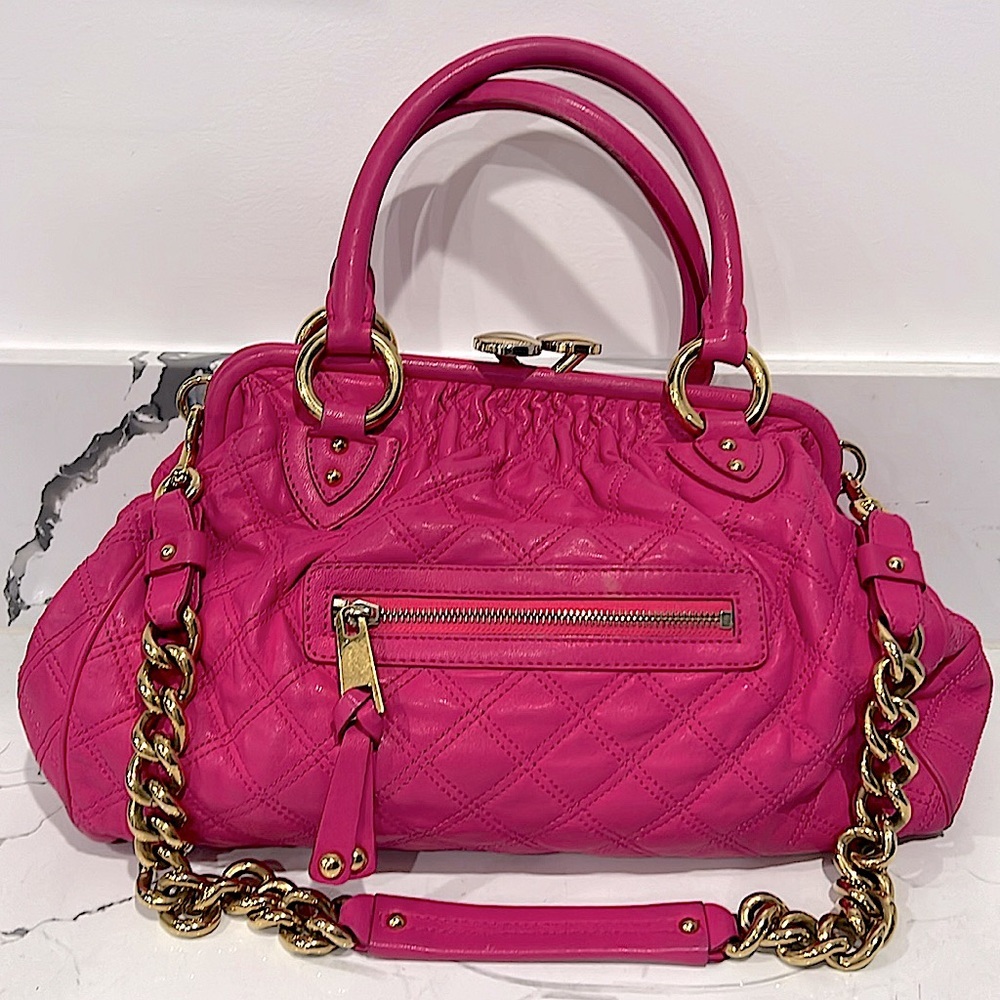 Marc Jacobs Stam Barbie pink Quilted Kiss Lock Snap Closure Satchel Purse Y2K …